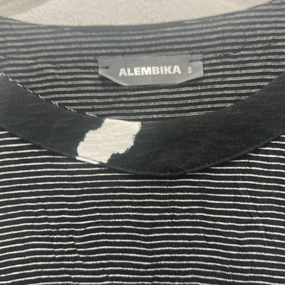 ALEMBIKA Yellow Black white stripe cut out Shoulder Ultra Soft Flowy Artsy small - Picture 4 of 9